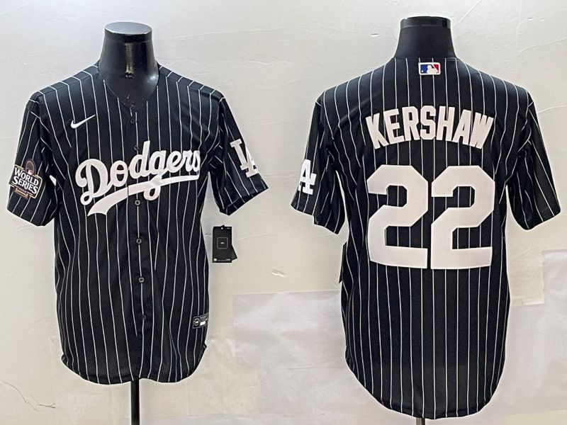 Men Los Angeles Dodgers #22 Kershaw Black Stripe Jointly Name 2025 Nike MLB Jersey style 3